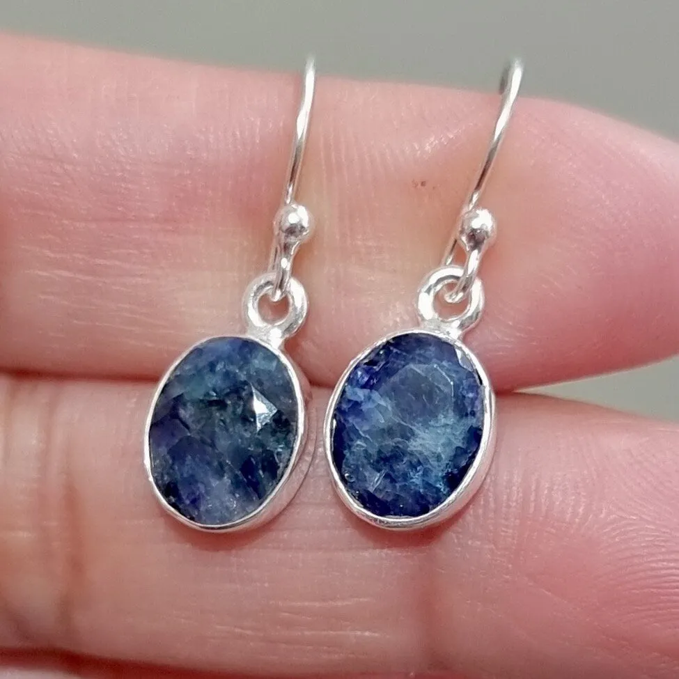 Small Oval Sapphire 925 Silver Dangle Earrings, E7S