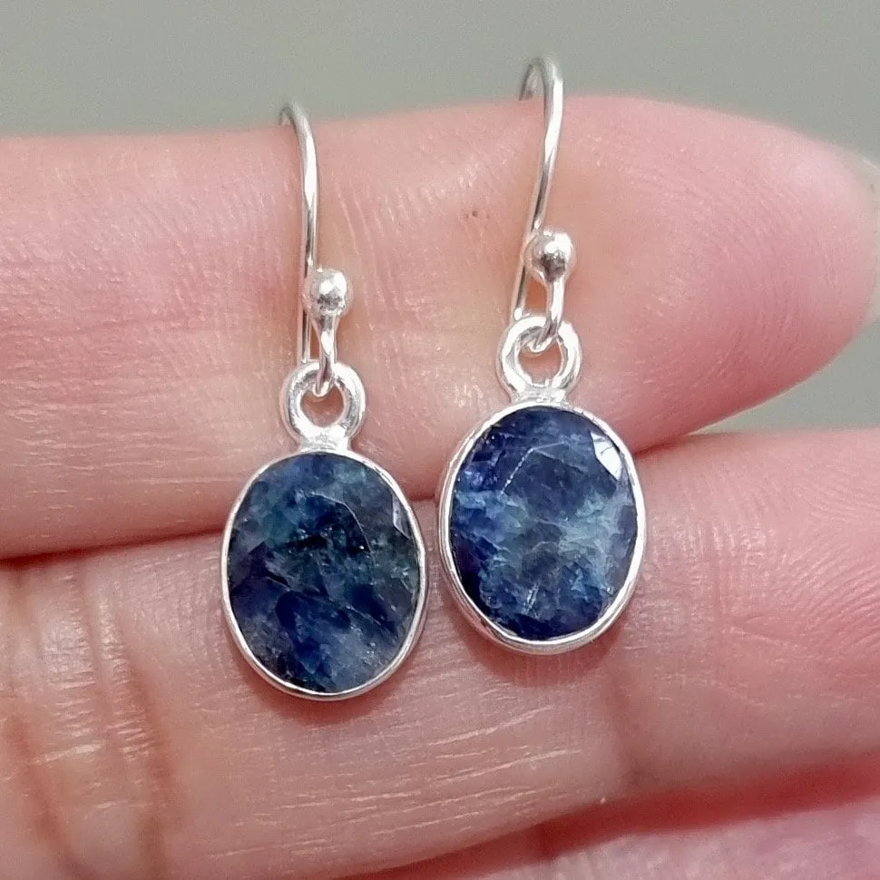 Small Oval Sapphire 925 Silver Dangle Earrings, E7S