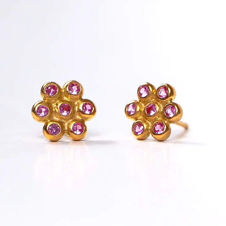 Snowdrop Large Pink Sapphire Stud in 20K Peach Gold