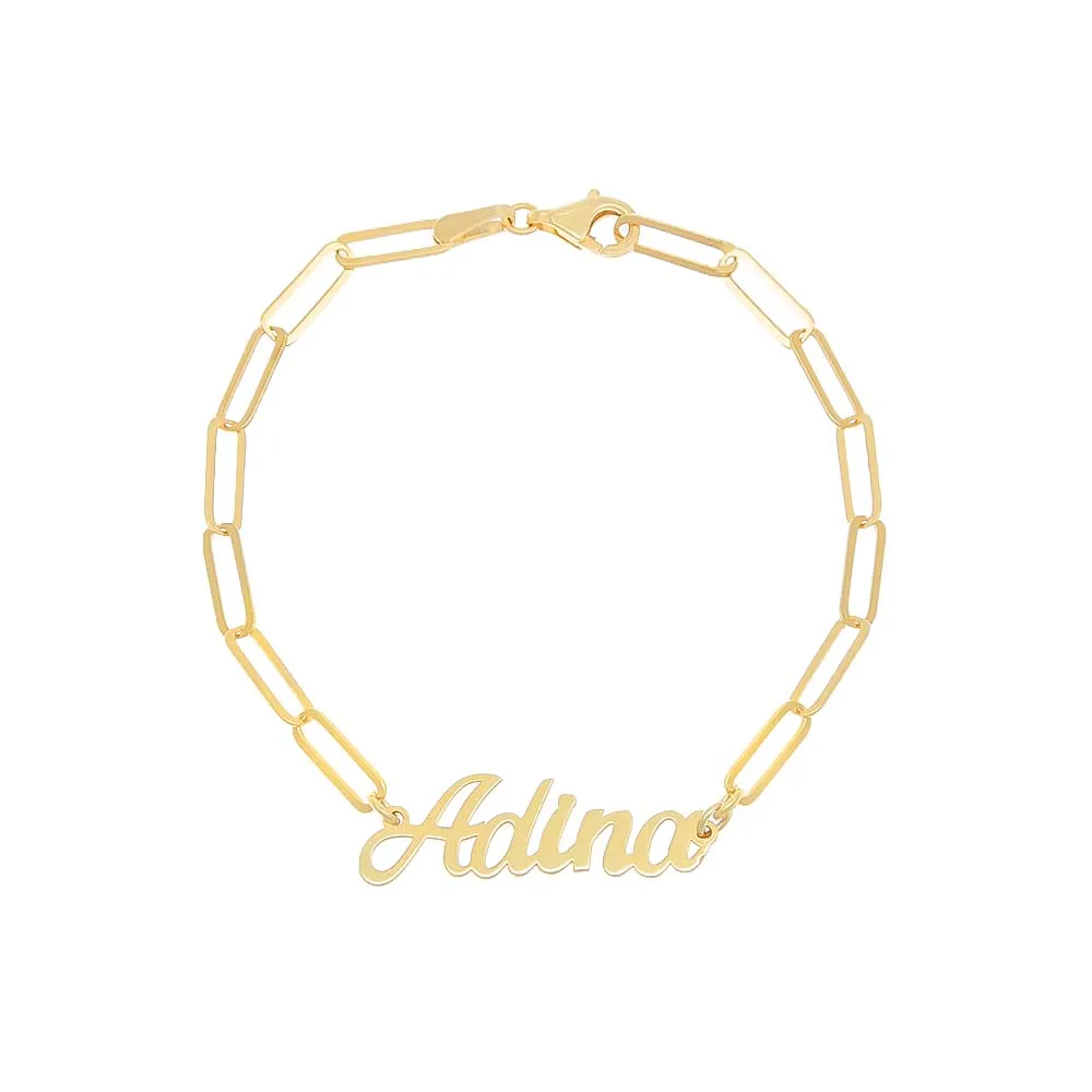 Solid Script Name Paperclip Bracelet