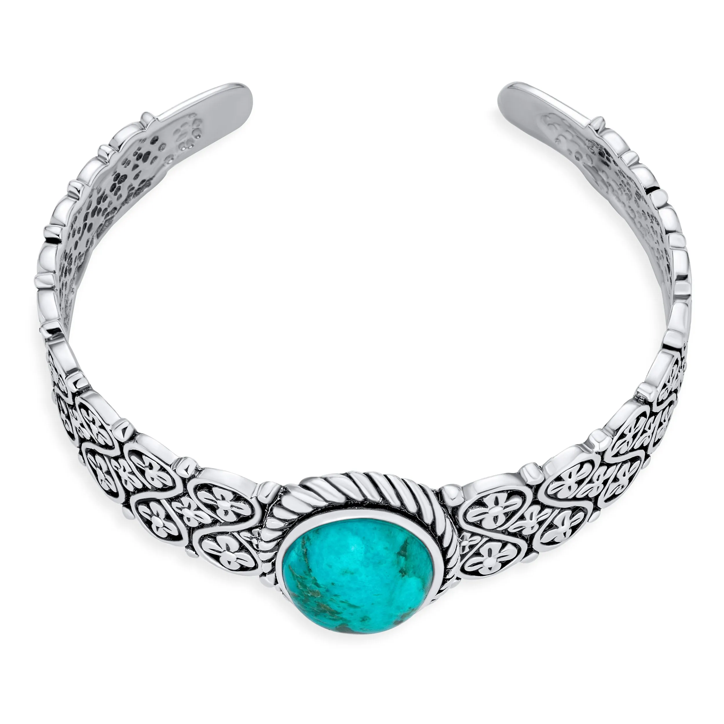 Southwestern Turquoise Gemstone Cuff Bracelet Sterling Silver Lattice Design