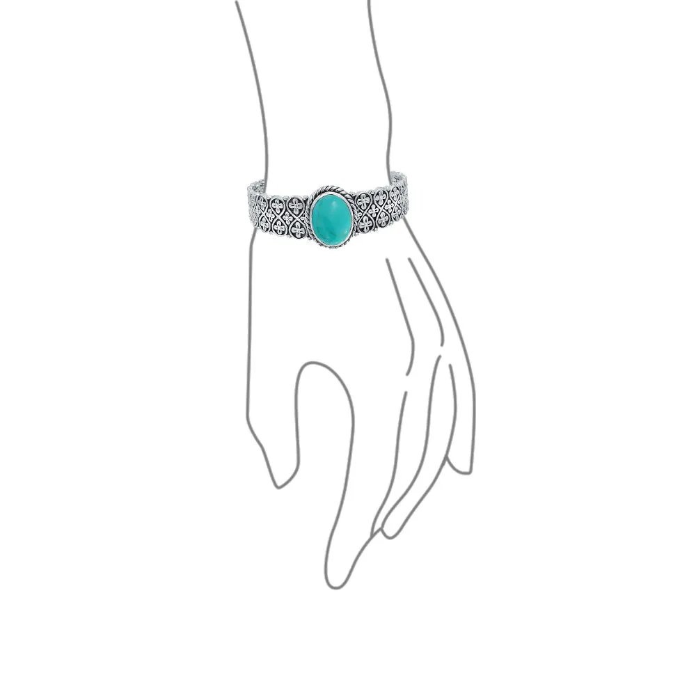 Southwestern Turquoise Gemstone Cuff Bracelet Sterling Silver Lattice Design