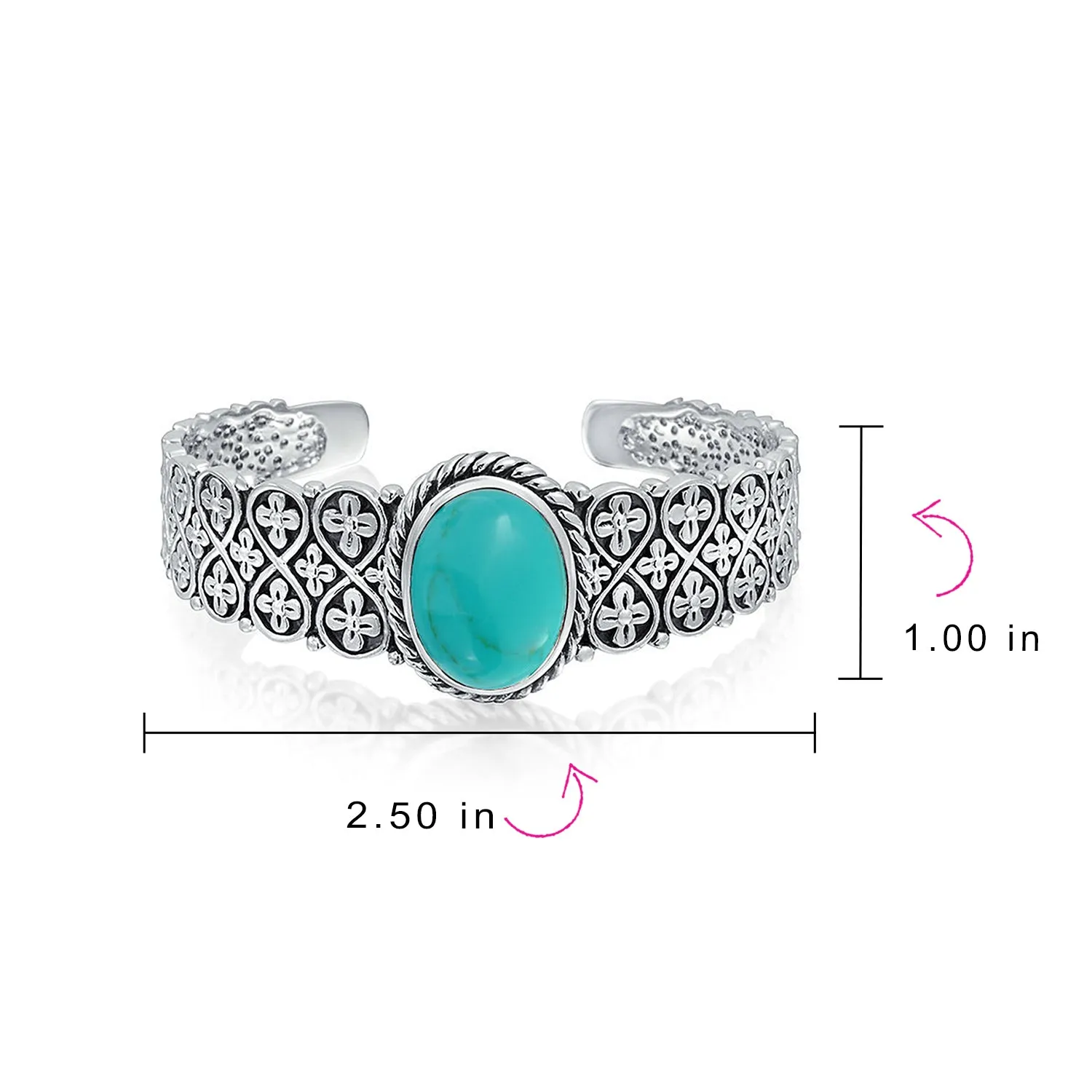 Southwestern Turquoise Gemstone Cuff Bracelet Sterling Silver Lattice Design