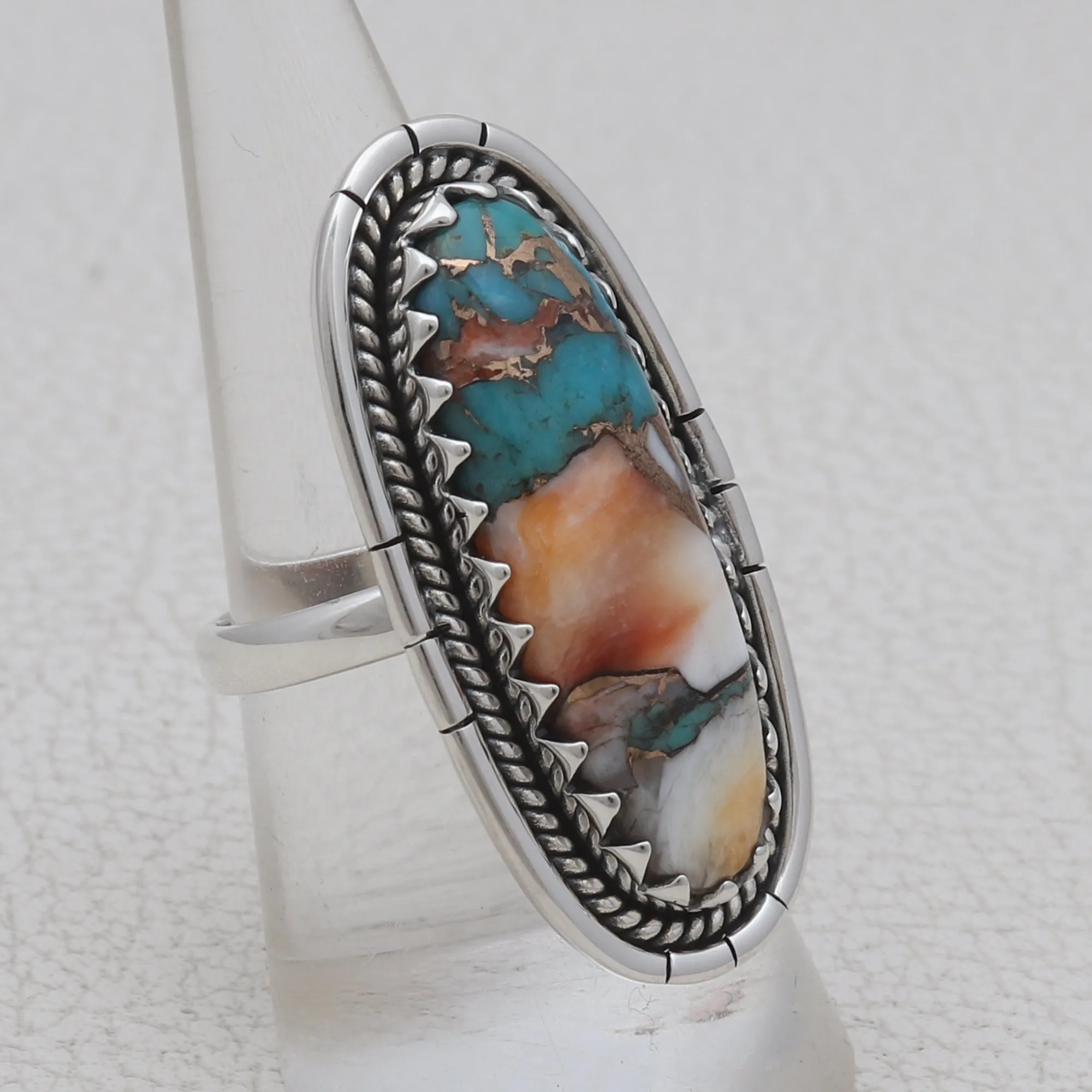 Spiny Oyster Turquoise Silver Rings