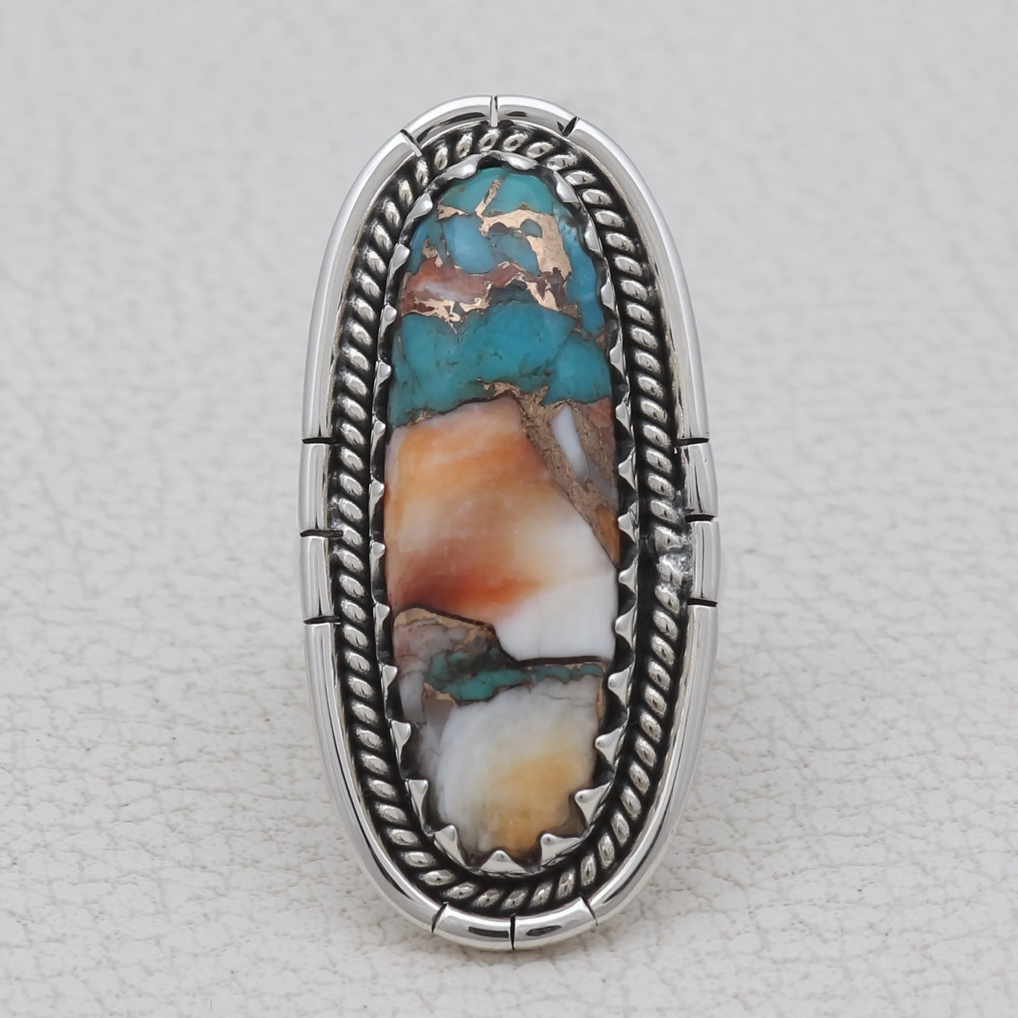 Spiny Oyster Turquoise Silver Rings