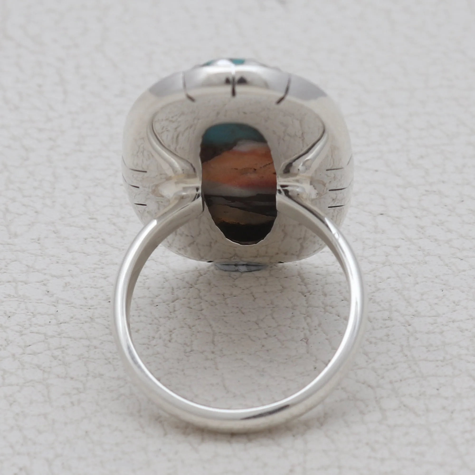 Spiny Oyster Turquoise Silver Rings