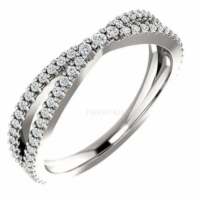 Split Shank Wedding Band, 14k Stakingt Engagement Ring , 0.71ct Half Eternity Stackable Ring,Moissanite Wedding Ring,Art Deco Wedding Band