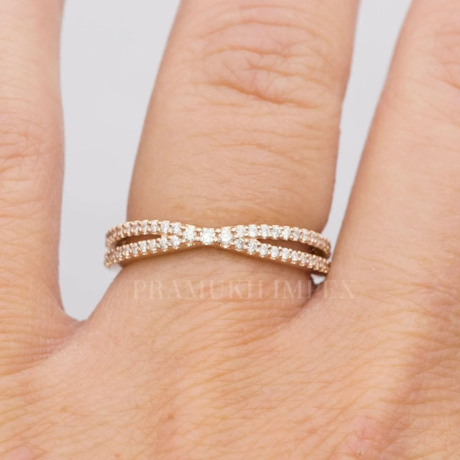 Split Shank Wedding Band, 14k Stakingt Engagement Ring , 0.71ct Half Eternity Stackable Ring,Moissanite Wedding Ring,Art Deco Wedding Band