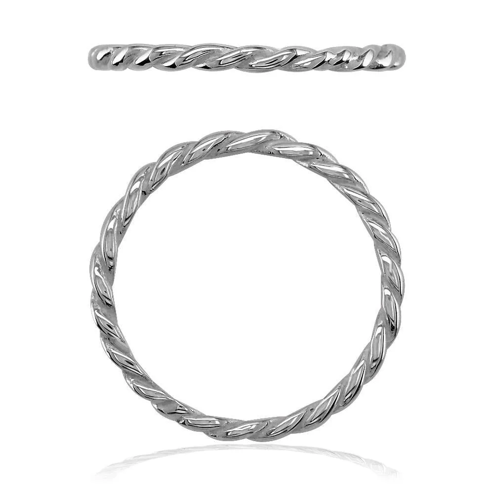 Stackable Rope Ring, 1.8mm in 14k White Gold - Size 7.5 to 13.5