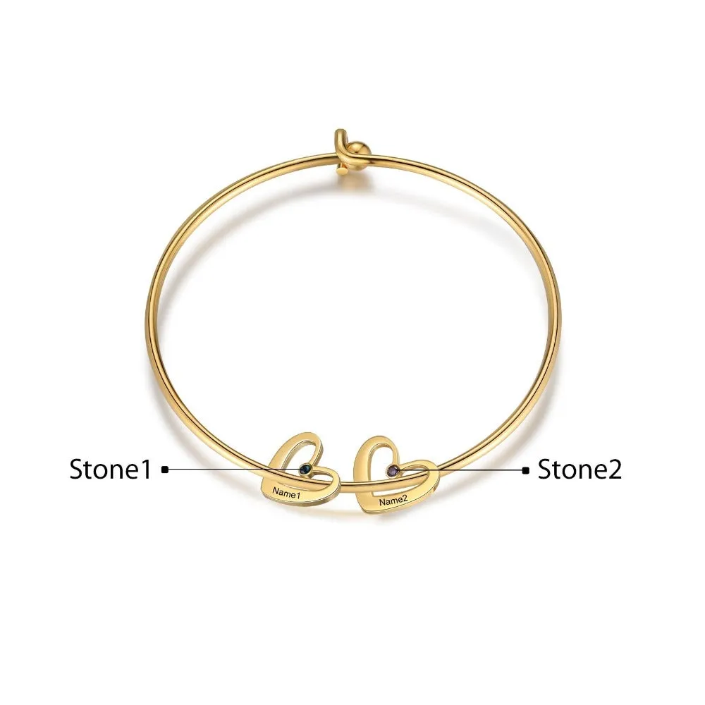 Stainless Steel Cordate-Charm Bracelet With 2 Birthstone