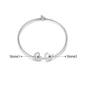 Stainless Steel Cordate-Charm Bracelet With 2 Birthstone