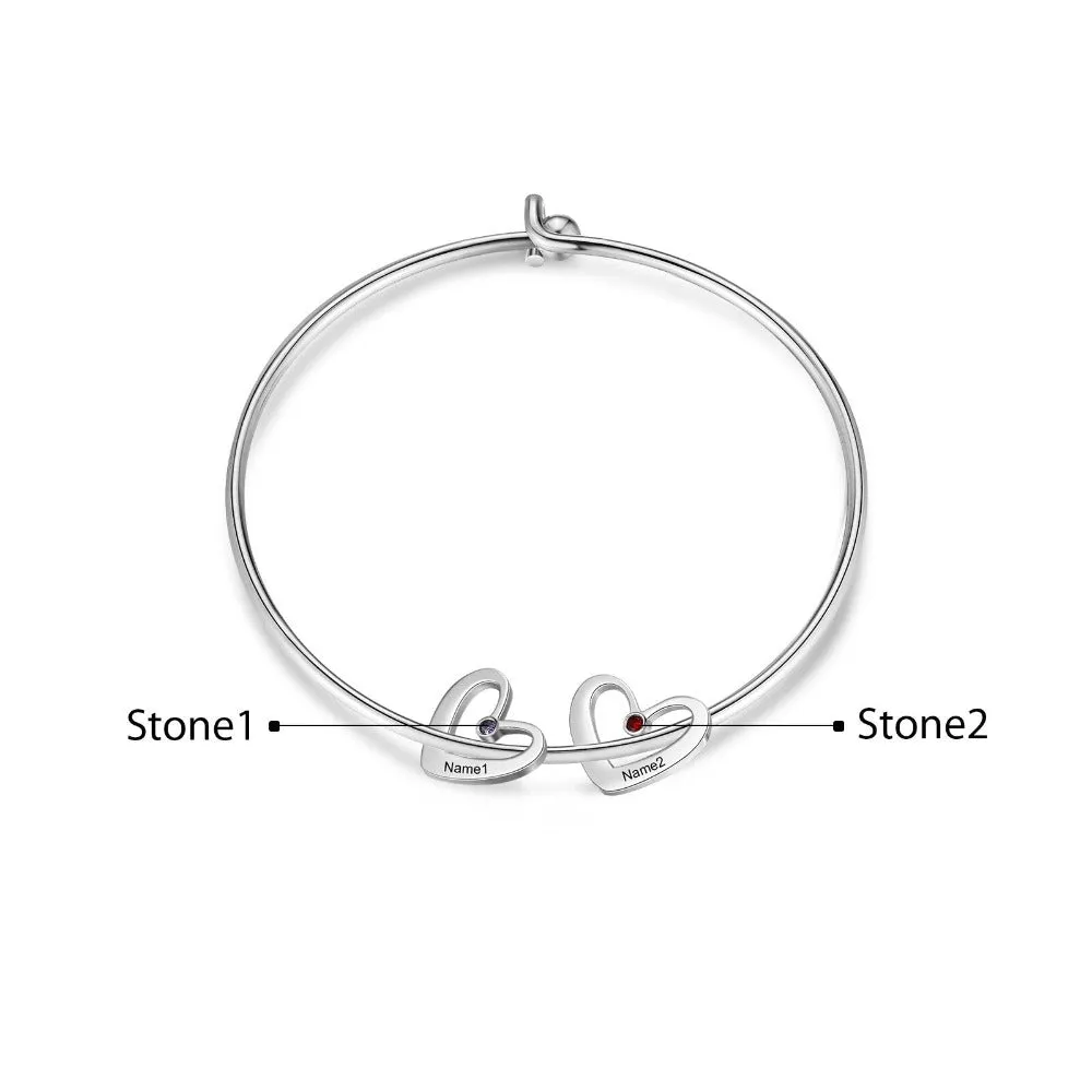 Stainless Steel Cordate-Charm Bracelet With 2 Birthstone