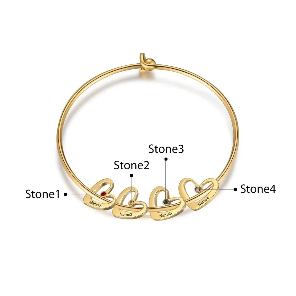 Stainless Steel Cordate-Charm Bracelet With 4 Birthstone