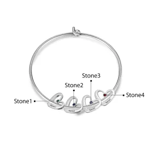 Stainless Steel Cordate-Charm Bracelet With 4 Birthstone