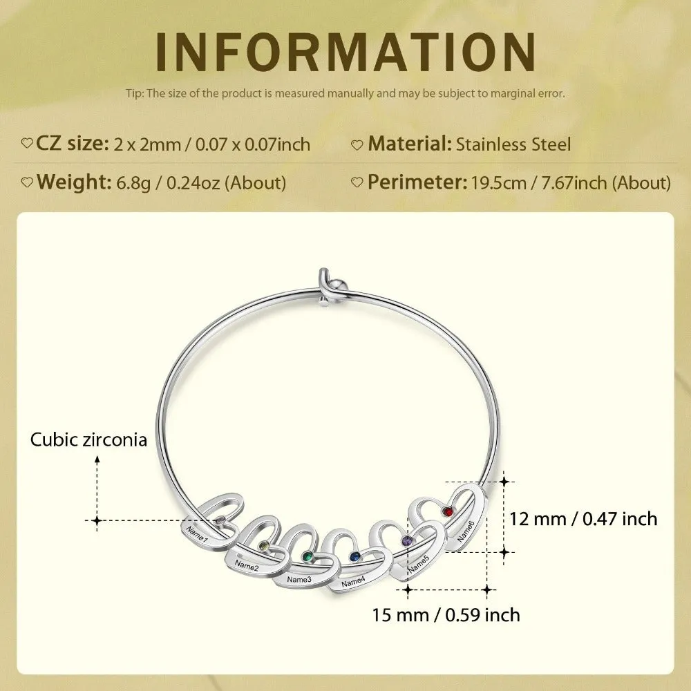 Stainless Steel Cordate-Charm Bracelet With 5 Birthstone