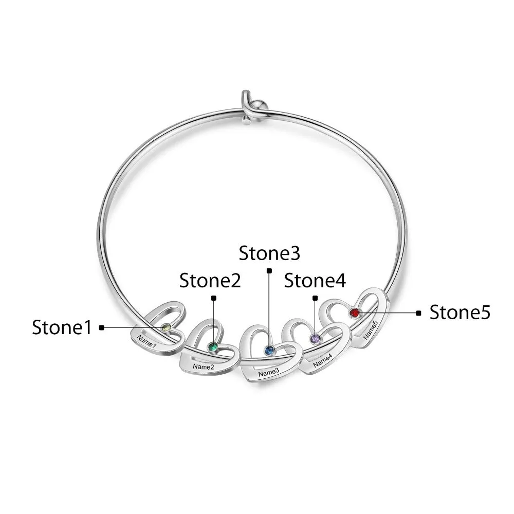 Stainless Steel Cordate-Charm Bracelet With 5 Birthstone
