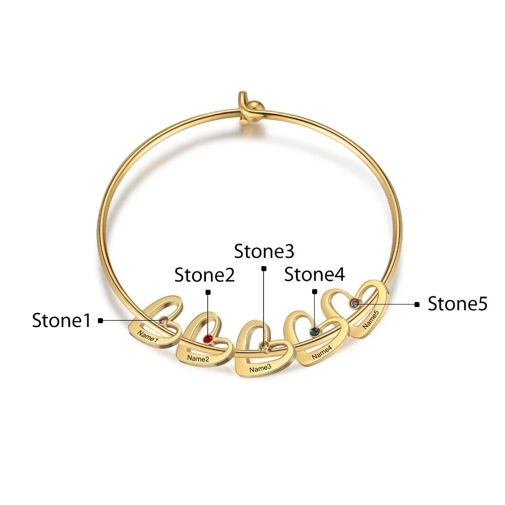 Stainless Steel Cordate-Charm Bracelet With 5 Birthstone