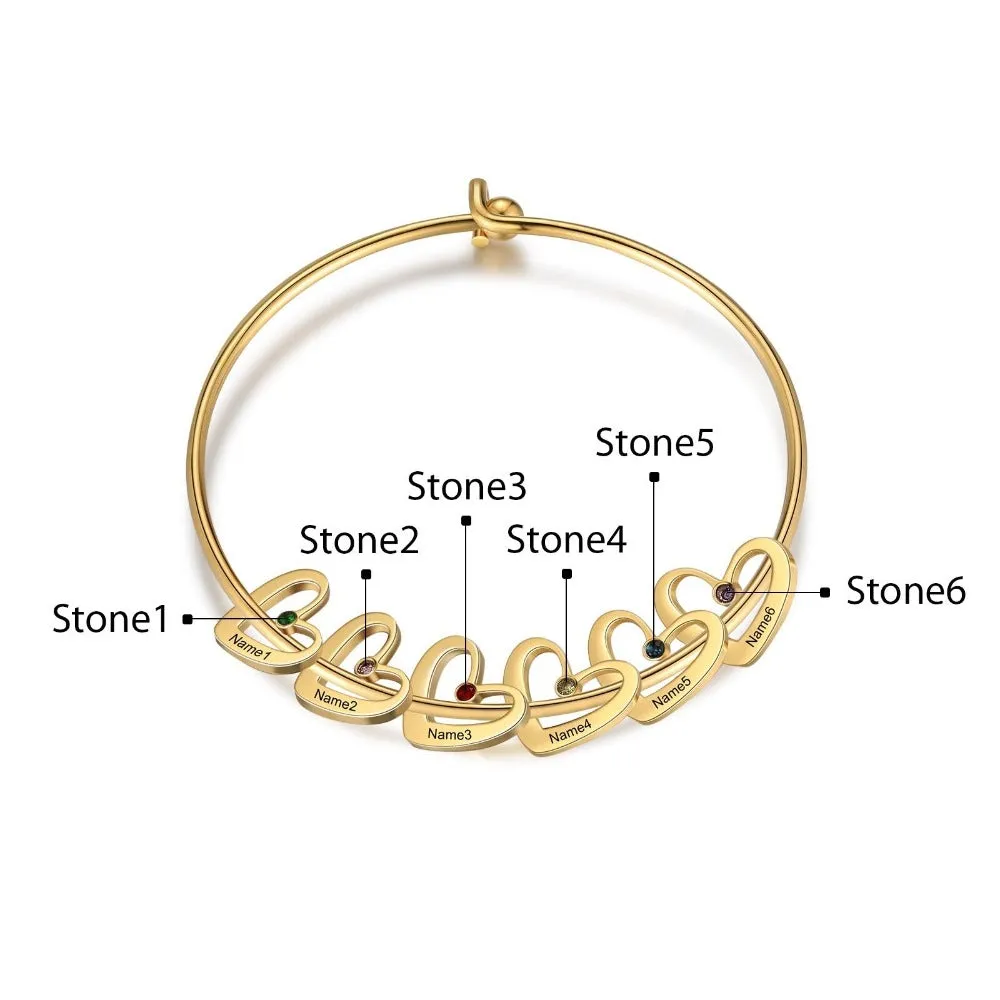 Stainless Steel Cordate-Charm Bracelet With 6 Birthstone