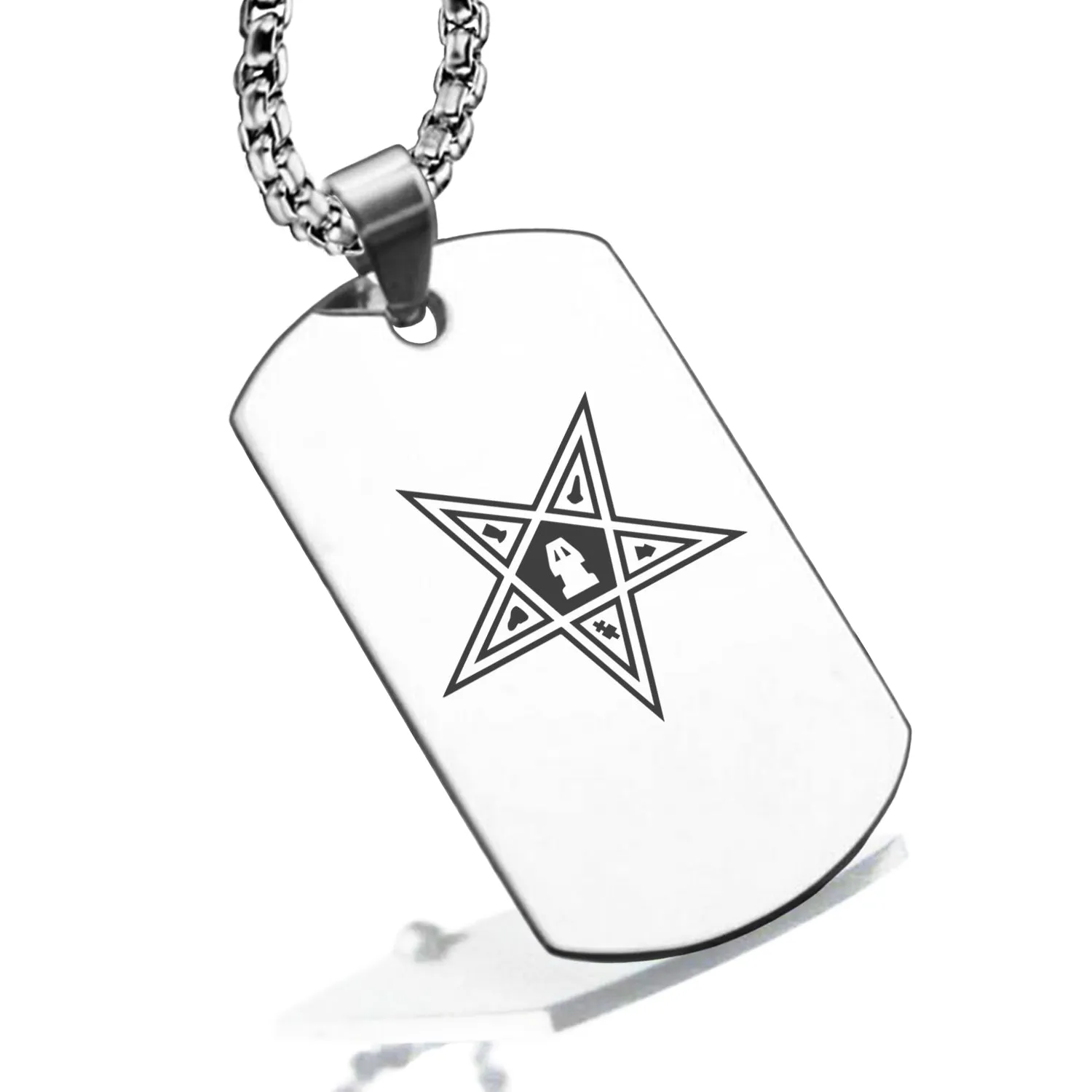 Stainless Steel Masonic Blazing Eastern Star Symbol Dog Tag Pendant