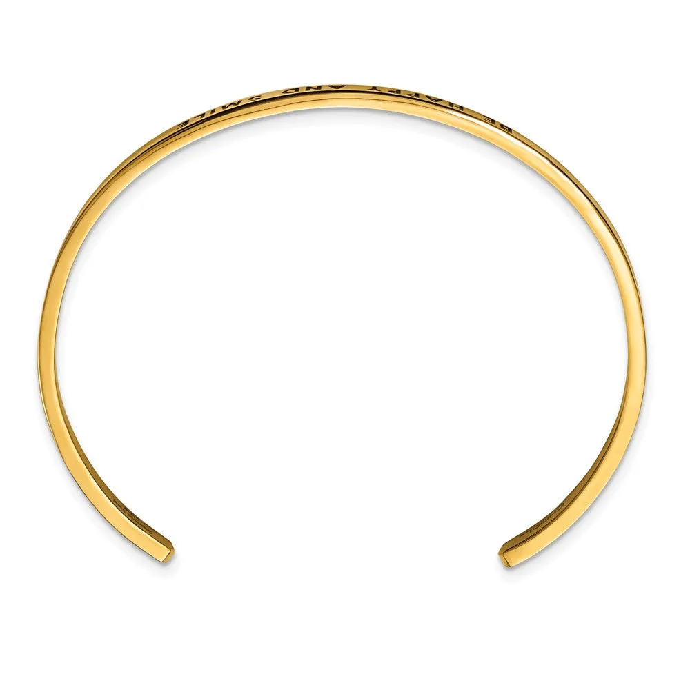 Stainless Steel Polished Rose IP Enamel/Crystal BE HAPPY 3mm Cuff Bangle