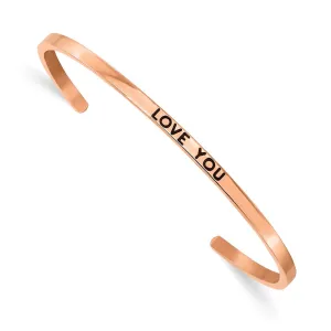 Stainless Steel Polished Rose IP Enamel/Crystal LOVE YOU 3mm Cuff Bangle