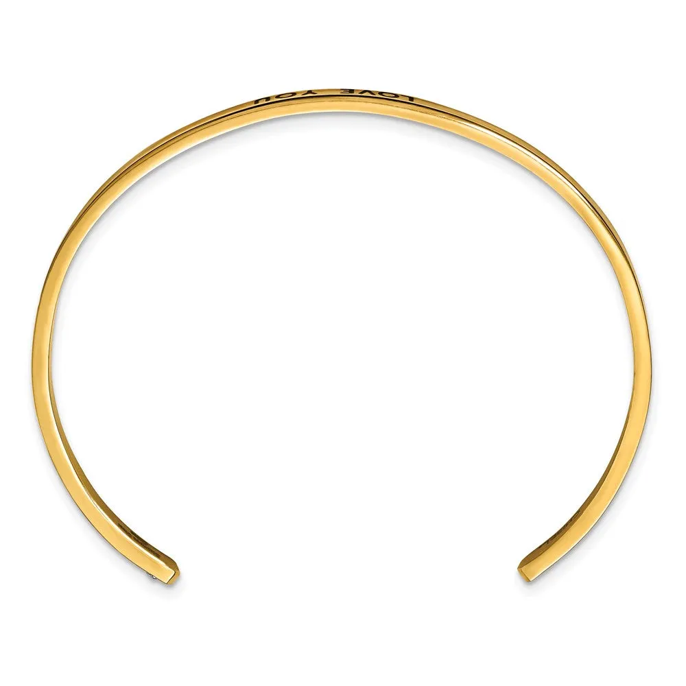 Stainless Steel Polished Rose IP Enamel/Crystal LOVE YOU 3mm Cuff Bangle
