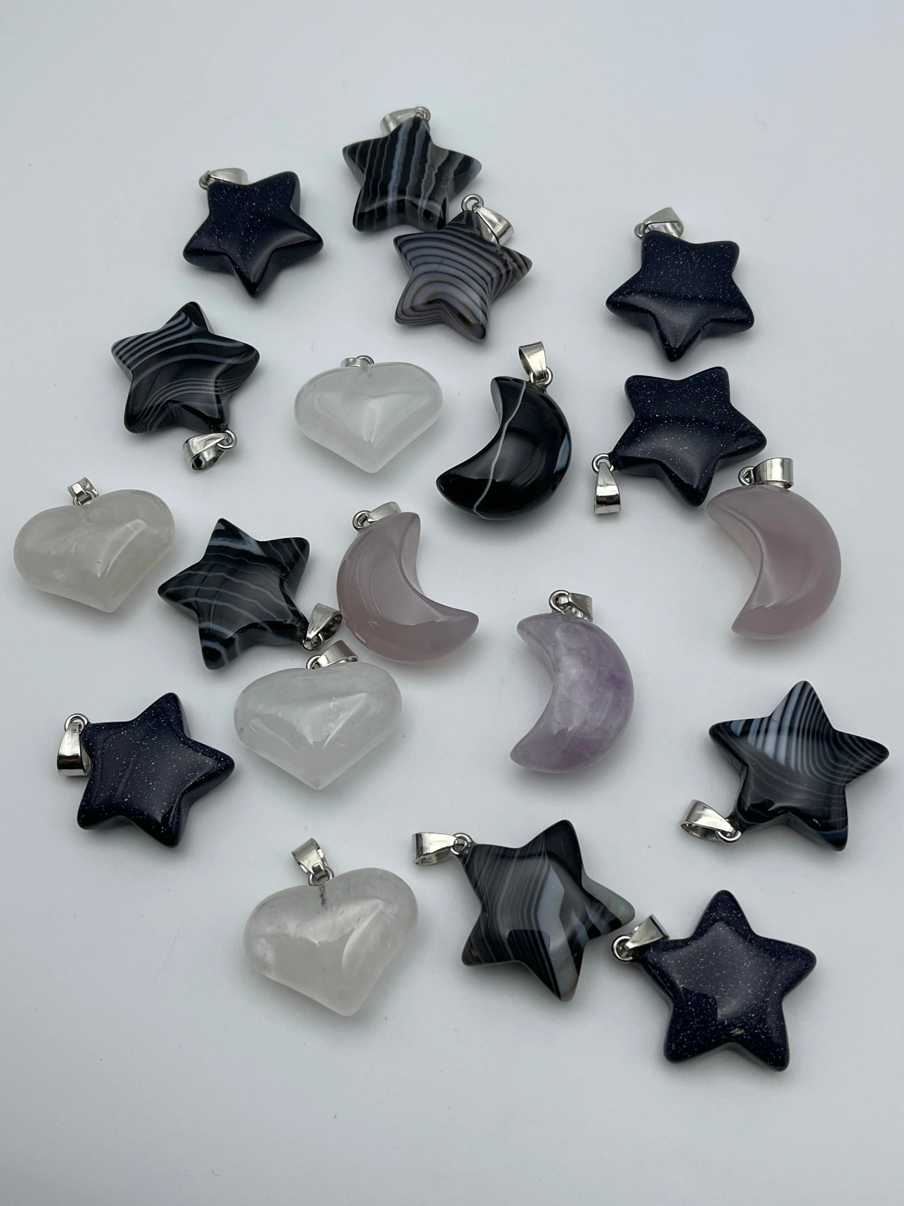Star Moon Heart Gemstone Pendant