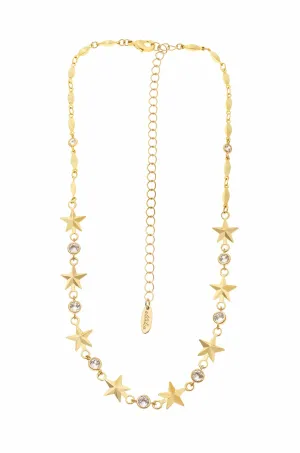 Star Power and Crystal Strand 18k Gold Plated Necklace
