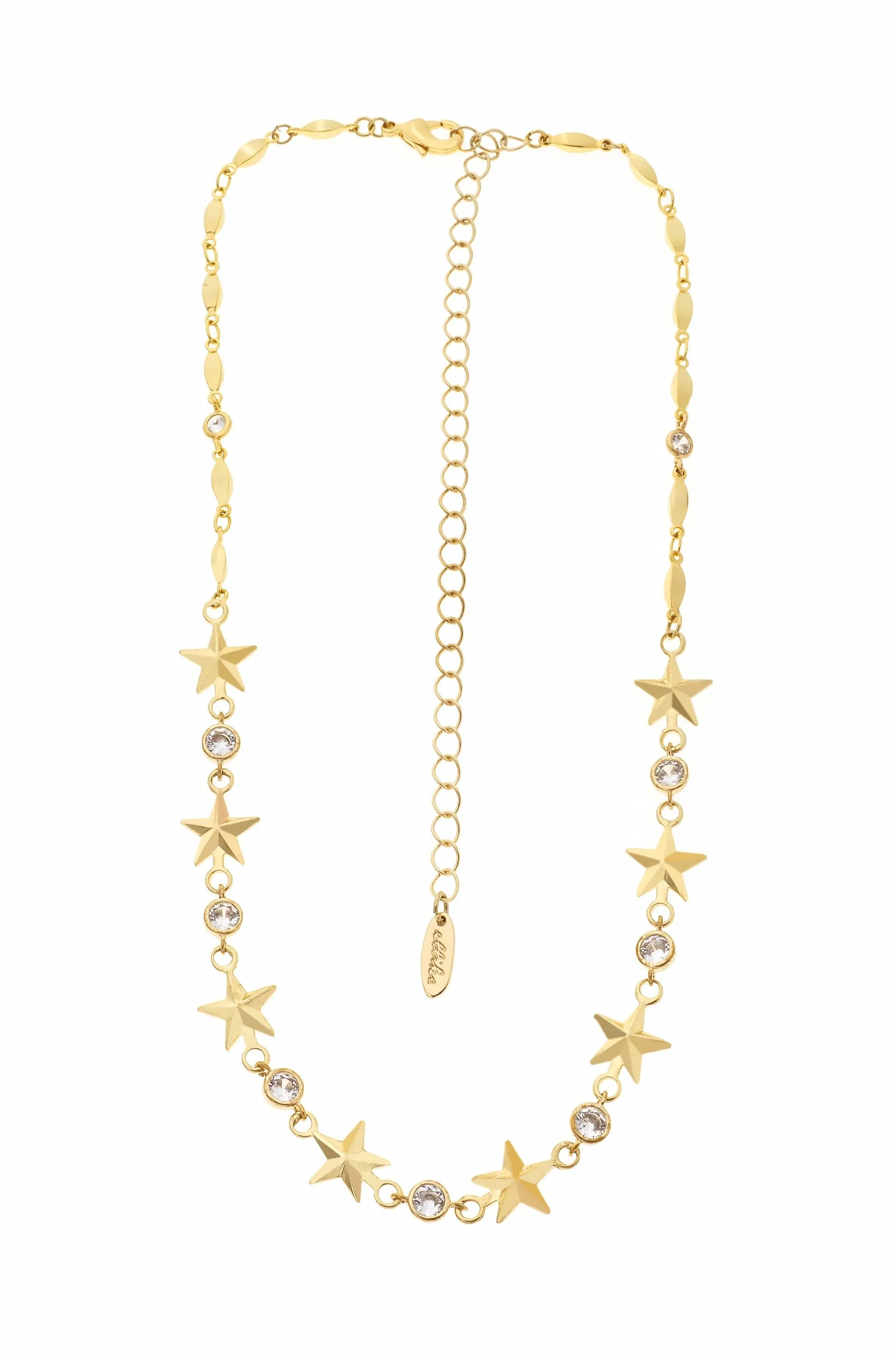 Star Power and Crystal Strand 18k Gold Plated Necklace