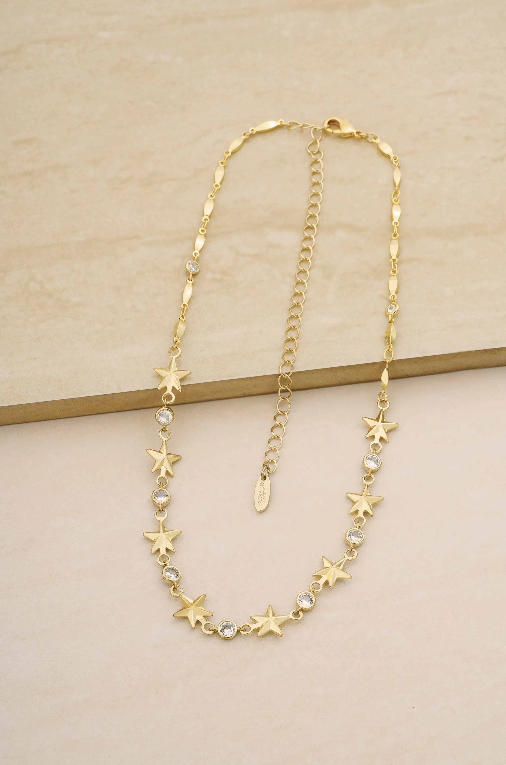 Star Power and Crystal Strand 18k Gold Plated Necklace