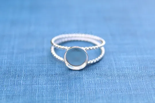 Sterling Silver 10mm Double Rope Band Bezel Cup Ring blank