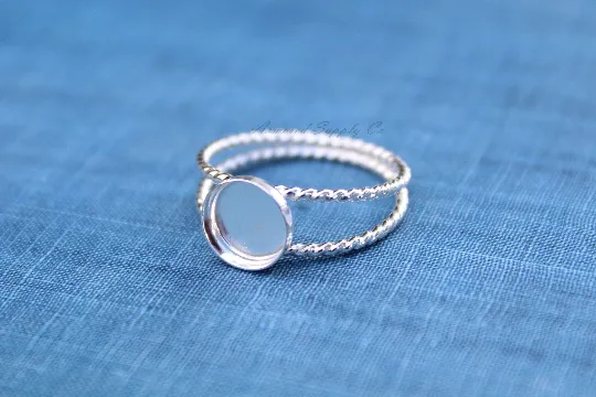 Sterling Silver 10mm Double Rope Band Bezel Cup Ring blank
