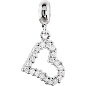 Sterling Silver 13x11.5mm Open Heart Dangle Bead with Crystals