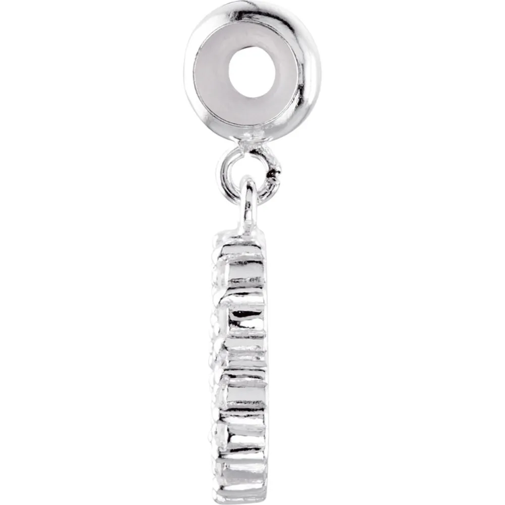 Sterling Silver 13x11.5mm Open Heart Dangle Bead with Crystals
