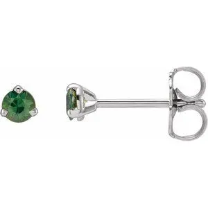 Sterling Silver 3 mm Natural Green Sapphire Earrings