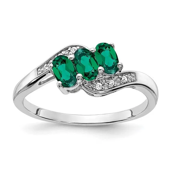 Sterling Silver 3-Stone Oval Gemstone & Diamond Birthstone Rings