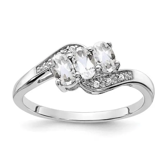 Sterling Silver 3-Stone Oval Gemstone & Diamond Birthstone Rings