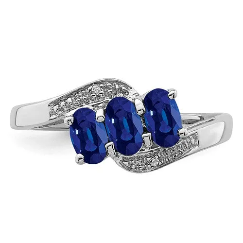 Sterling Silver 3-Stone Oval Gemstone & Diamond Birthstone Rings