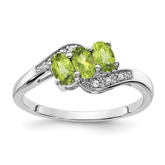 Sterling Silver 3-Stone Oval Gemstone & Diamond Birthstone Rings