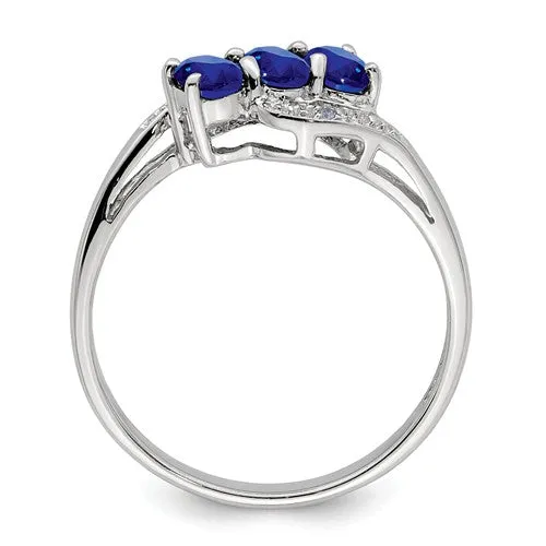 Sterling Silver 3-Stone Oval Gemstone & Diamond Birthstone Rings