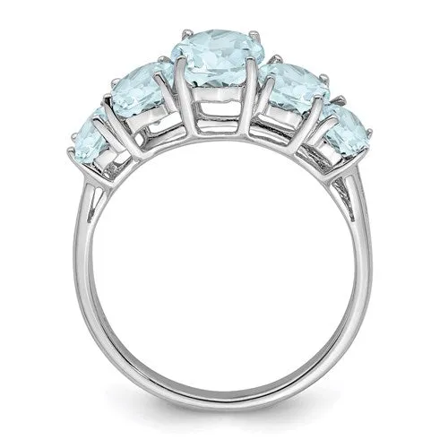 Sterling Silver 5 Stone Oval Genuine Gemstone Rings