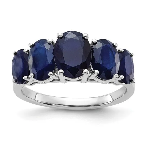 Sterling Silver 5 Stone Oval Genuine Gemstone Rings