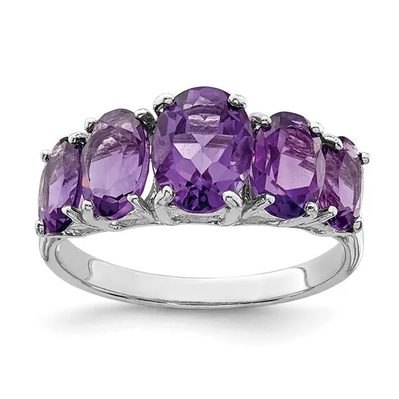Sterling Silver 5 Stone Oval Genuine Gemstone Rings
