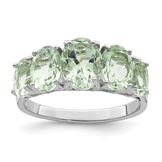 Sterling Silver 5 Stone Oval Genuine Gemstone Rings