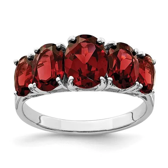 Sterling Silver 5 Stone Oval Genuine Gemstone Rings