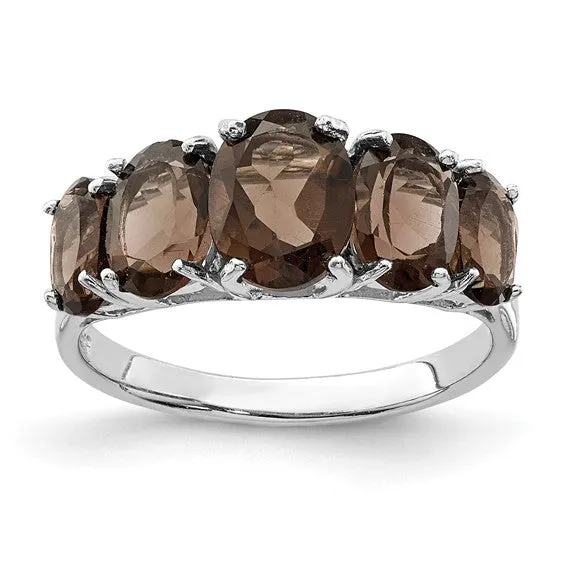 Sterling Silver 5 Stone Oval Genuine Gemstone Rings