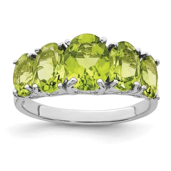 Sterling Silver 5 Stone Oval Genuine Gemstone Rings