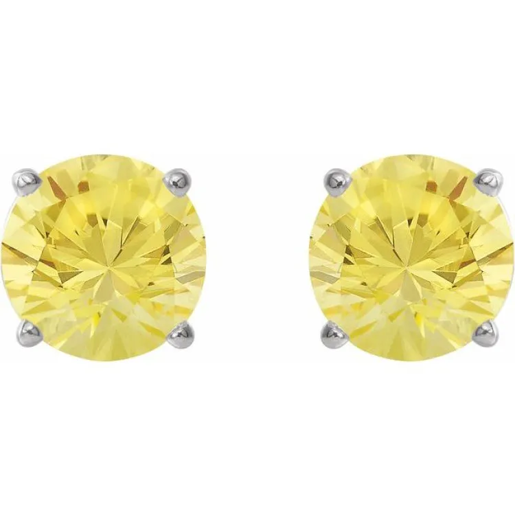 Sterling Silver 8 mm Lab-Grown Yellow Sapphire Stud Earrings