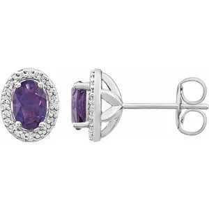 Sterling Silver Amethyst & .025 CTW Diamond Earrings