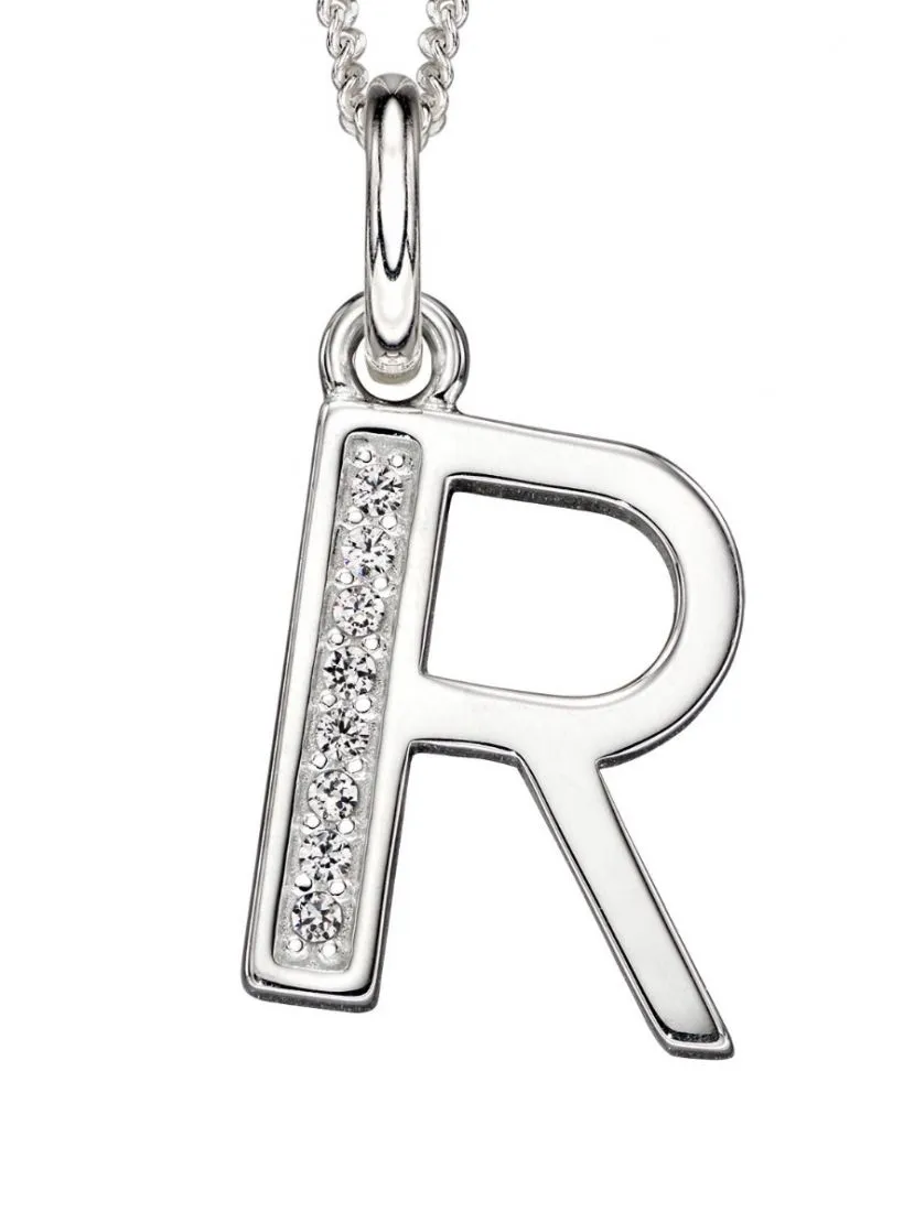 Sterling Silver & Cubic Zirconia Initial Letter Alphabet Pendant Necklace
